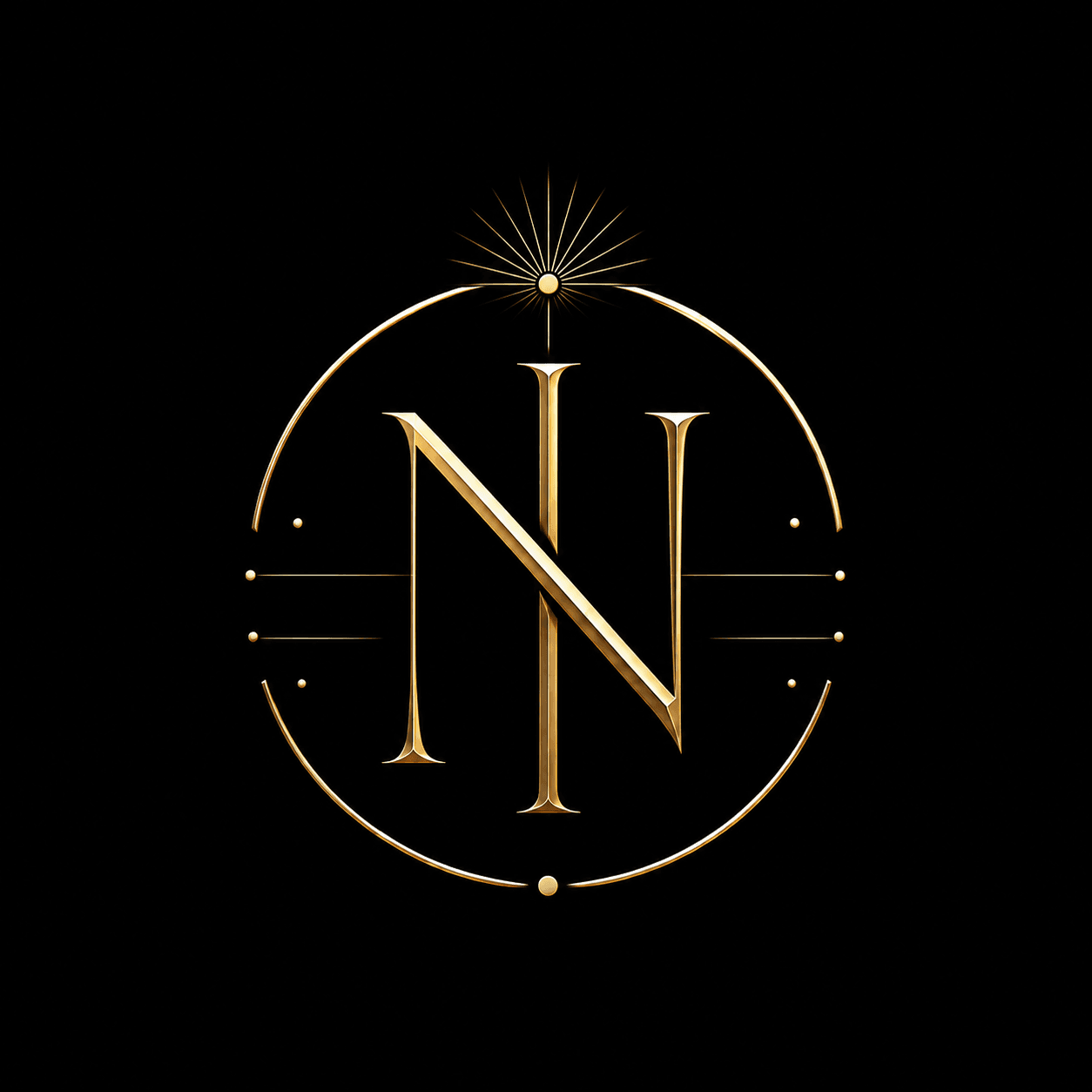 Official NIRVA Institute seal — gold monogram in a circular frame with radiant sun above