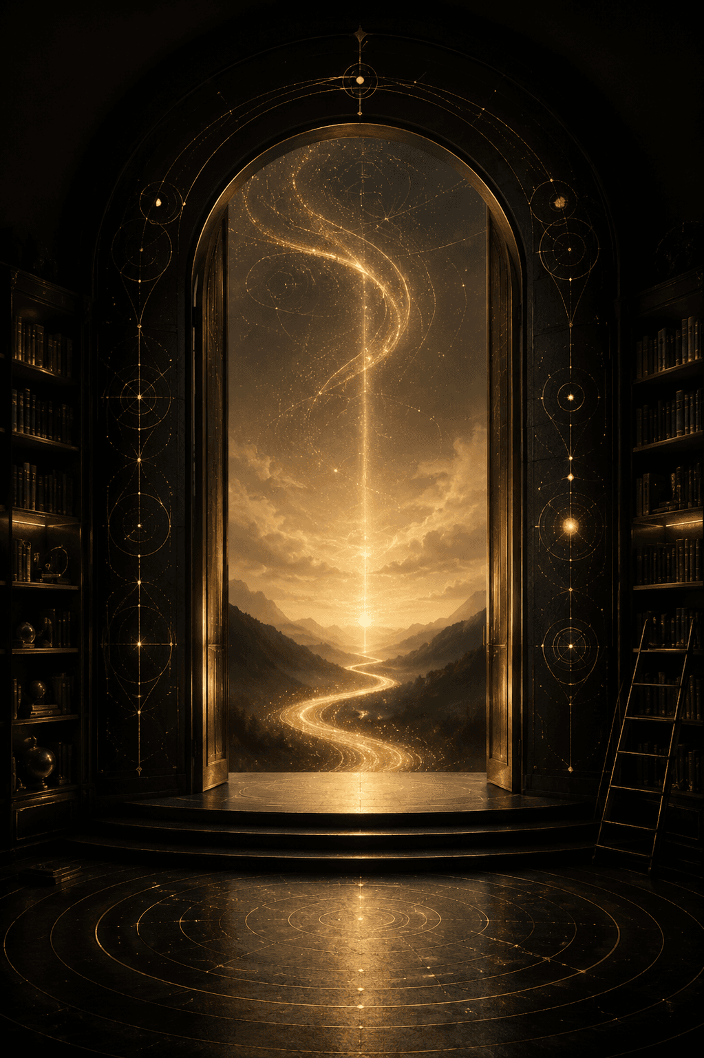 A luminous arched doorway opening onto a golden landscape