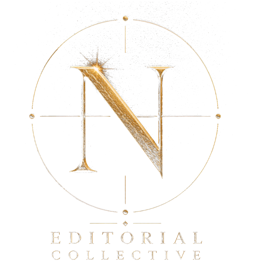 The Nirva Editors — the editorial collective behind Nirva Life. A quiet emblem in ivory and gold.